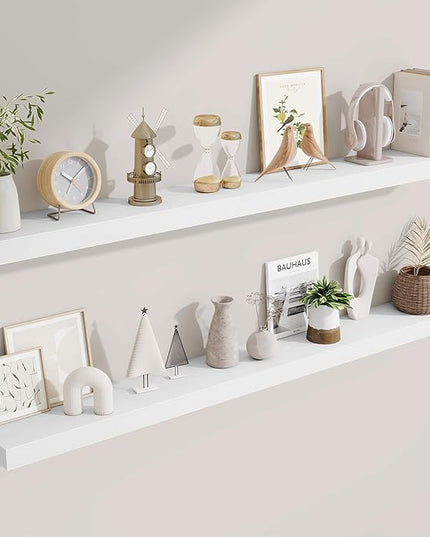 Fun Memories 55 Inch Floating Shelves Bedroom, Large Extra Floating Shelf Set of 2 with Invisible Brackets, White