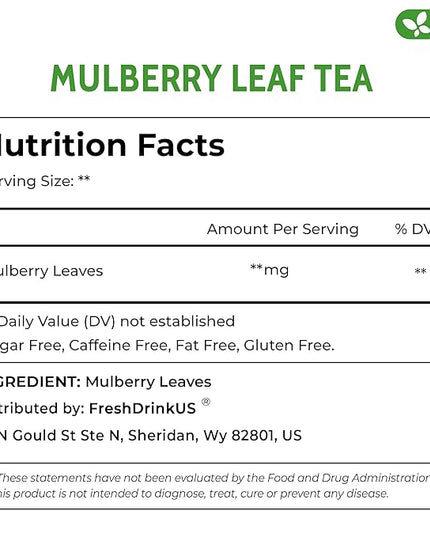 FreshDrinkUS, Permium 8oz Mulberry Leaves, 100% Natural & Pure from Mulberry Leaves, Loose Leaf Herbal Tea, No Additives, No Caffeine, Vegan