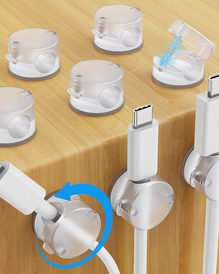 AGPTEK 8 Pack Magnetic Cable Clips, Upgraded 360° Rotatable Cord Holder Clips for Nightstand, Desk Cord Organizer Adhesive Wire Management Home Office Phone Charging Cords USB Cable Keeper (Clear)