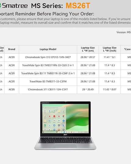 Smatree MS26T Hard EVA Protective Sleeve with Stand Compatible for 12.2 inch Acer Chromebook Spin 312,11.6 inch Chromebook 311,TravelMate B3 TMB311-33-C3FM,TravelMate Spin B3 11 TMB311RN-33 Bag,White