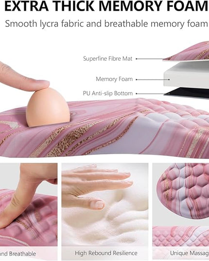 Mouse Pad Wrist Support, Laokiiy 2 in1 Keyboard Wrist Rest+ Ergonomic Mouse Pad, Non-Slip Wrist Rest for Computer Keyboard, Made Easy Typing & Relieve Wrist Pain(Rose Gold Pink Marble)