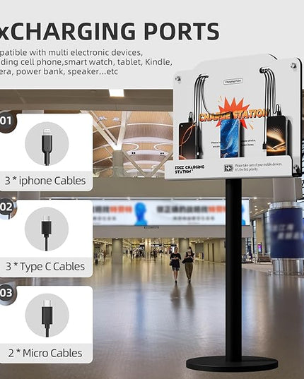 8-Port Wall Mounted Charging Station with Universal Cables – Fast Charging Dock for iPhone, Android & Type-C Devices – Perfect for Office, Airport, Hotel & School Use (White)