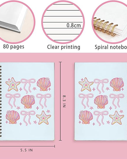 LIANHW Coquette Pink Bow Beach Seashell Notebook, Preppy Coastal Ocean Notebooks for Note Taking, Ocean Conch Journal, Aesthetic Beachy Journals for Writing, Gifts for Beach Lovers, 5.5x8.3 Inch