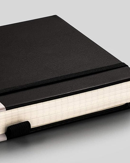 EMSHOI Graph Paper Notebook - 256 Pages A5 Graph Notebook/Journal, Hard Cover, 120gsm Thick Paper, Smooth PU Leather, Inner Pocket, 5.75'' × 8.38''-Black