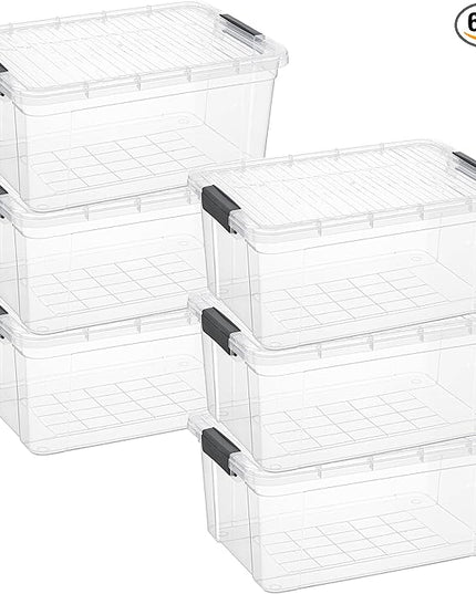 Superio Storage Bins with Lids- 6 Pack, 21 Qt Clear Boxes for Organizing, Stackable Plastic Containers- BPA Free, Non-Toxic, Odor Free, Organizer for Home, Office, Dorm
