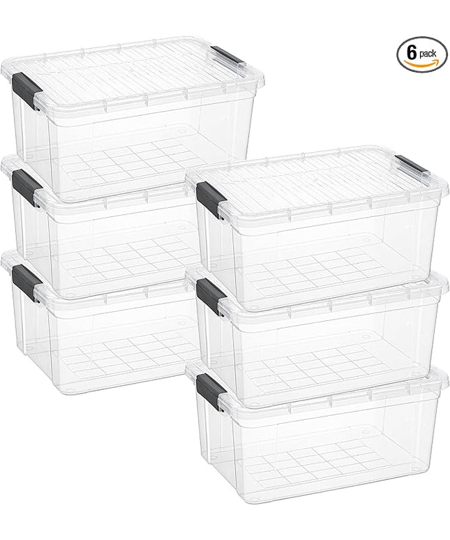 Superio Storage Bins with Lids- 6 Pack, 21 Qt Clear Boxes for Organizing, Stackable Plastic Containers- BPA Free, Non-Toxic, Odor Free, Organizer for Home, Office, Dorm