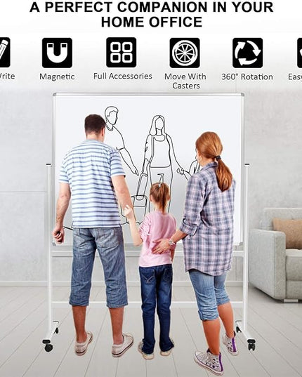 H-Qprobd 60"x48" Mobile Whiteboard Double-Sided Magnetic Dry Erase Board on Wheels - Comercial Rolling White Boards with Sturdy Stand for Home, Office & School