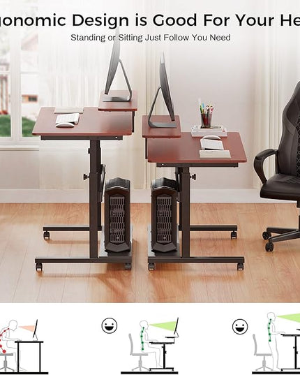 EUREKA ERGONOMIC Height Adjustable Standing Desk, Mobile Desk with Detachable Hutch 41", Teak