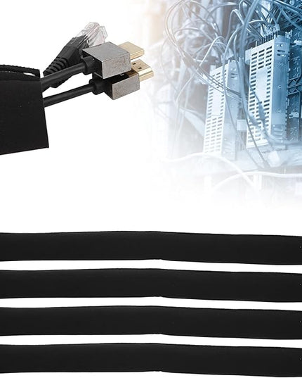 4Pcs Cable Management Sleeve Cord Organizer with Zipper, Neoprene Wire Sleeve Cover for Power Cords and TV Cables, Anti - Bite Protective Wrap with 10 Ties, 19