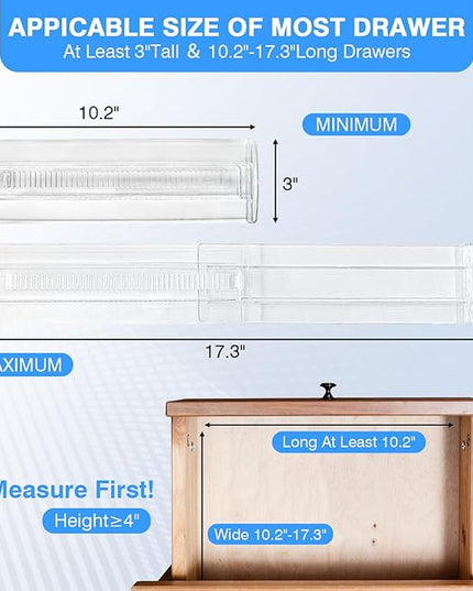 4Pack Drawer Dividers for Clothes, 4" High Adjustable Expandable Dresser Drawer Organizer, Clear Plastic Separators for Dresser, Underwear, Cosmetic, Toiletries
