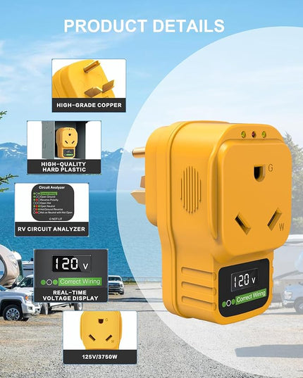 30 Amp RV Surge Protector with Display Screen, Real-Time Voltage Monitor, Circuit Analyzer, 30A Male to Female Plug, 2100 Joules Surge Protection, LED Indicator Lights for Camper & Travel Trailer