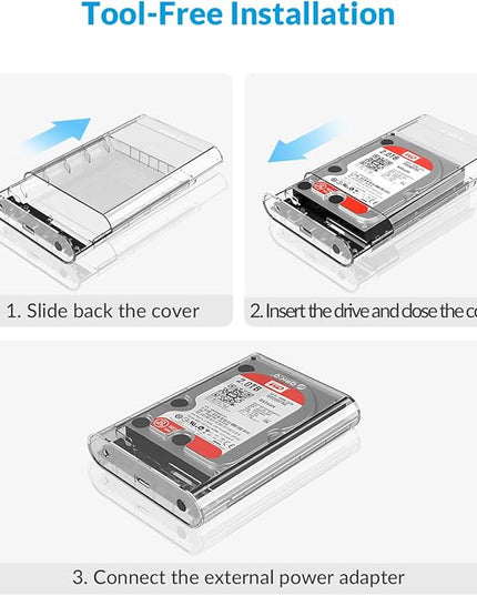 ORICO 3.5 Inch External Hard Drive Enclosure USB 3.0 to SATA 3.0 Enclosure with 12 V Adapter, Tool-Free Assembly, UASP Acceleration, Supports 16TB Max (Transparent 3139U3)