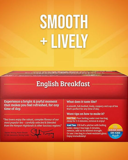 Twinings Decaffeinated English Breakfast Black Tea Bags, 50 Count (Pack of 6), Flavourful, Robust, Enjoy Hot or Iced, 300 Teabags