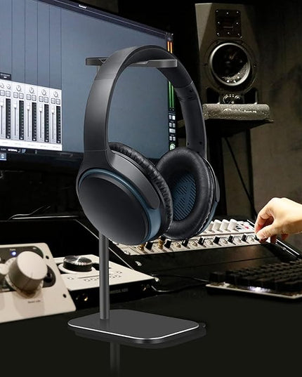 Headphone Stand Aluminum, Headset Holder with Solid Metal Base for Desk, Compatible with Most Headphones (Black)