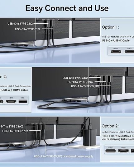 POTTMACEE 14.2’’ Triple Laptop Screen Extender, 0.17" Ultra-Slim FHD 1080P Portable Monitor for Laptop, Tri-Screen Travel Monitor Extender, Plug-Play for Windows/Mac/Chrome, Fit 13”-17.3” Laptops