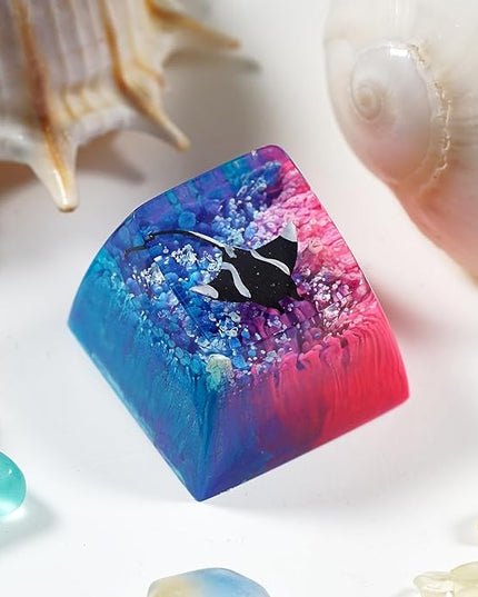 Manta Ray Artisan Keycap Blue Pink Ocean Coral R1 SA Profile Custom Sea Creatures Keycaps 1U ESC Handmade Gaming Resin Key Cap Cherry MX Switch Compatible Mechanical Keyboard Manta Ray Lover Gift