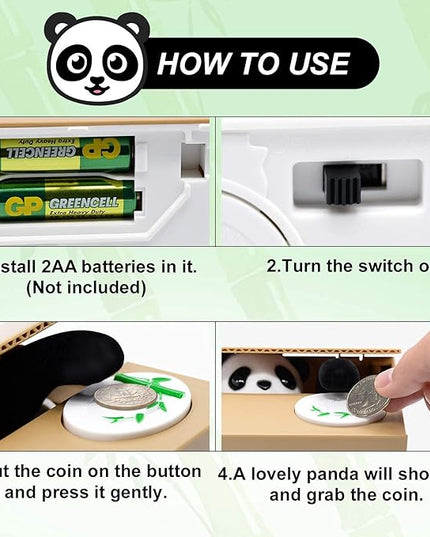 Panda Stealing Money Bank, Mischief Panda Coin Bank, Cute Piggy Bank for Kids, Automatic Money Saving Piggy Bank for Boys, Girls,Great Gift for Children(Panda Version)