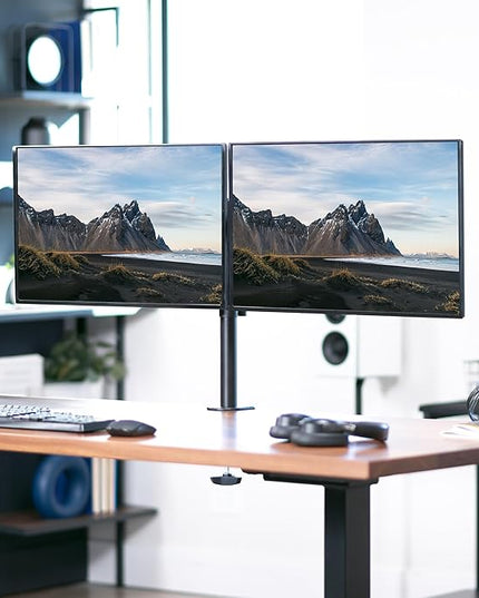 VIVO Dual Monitor Desk Mount, Holds 2 Computer Screens up to 30 inches and 22lbs Each, Heavy Duty Fully Adjustable Steel Stand with C-Clamp and Grommet, Black, STAND-V002