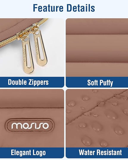 MOSISO 13.3 inch Laptop Case, 13-13.3 inch Puffy Laptop Sleeve Compatible with MacBook Air 13 13.6 M4 M3 M2 M1/Pro 13/Pro 14, HP Dell ASUS Lenovo,Polyester Horizontal Bag with Small Case, Mocha