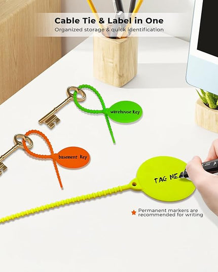 Cable Labels-Reusable Zip Tie, 20Pack Silicone Cord Organizer Writable Label Ties, Handwriting Cable Ties for Bundle Compatible Tags, Adjustable Cord Straps Cable Management Wire Tags for Home, Office