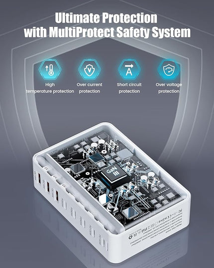 USB C Charger Block 440W Charging Station Hub,8 Port GaN III Fast Charging Brick with 5ft Extension Cord,PD QC PPS 100W Laptop Power Adapter for MacBook Pro/Air,iPhone 17/16/15,Samsung Galaxy,Dell etc