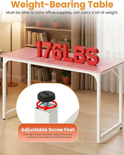 PayLessHere | 47 Inch Computer Desk | Pink | Office Desk with Metal Frame, Adjustable Feet | Water-Resistant, Scratchproof Surface | Sturdy Writing Table for Home Office or Study | Pack of 1