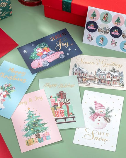 Thboxes Christmas Cards, 36 Pack Merry Christmas Cards with Envelopes & Stickers, 4x6 Inch Holiday Card, 6 Assorted Designs Greeting Card for Xmas