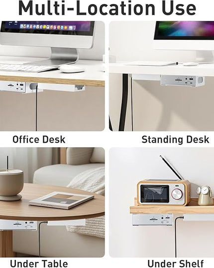 Under Desk Holder for Thunderbolt 4 Dock/Thunderbolt 3 Dock and Power Cable, Under Desk Iron Storage Rack for TS4 / TS3 Plus, No Drill, Easy Install with All Hardware Included, White