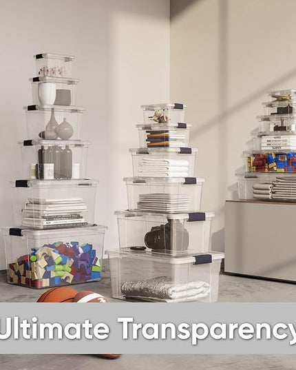 Superio Storage Bins with Lids- 6 Pack, 7.4 Qt Clear Boxes for Organizing, Stackable Plastic Containers- BPA Free, Non-Toxic, Odor Free, Organizer for Home, Office, Dorm