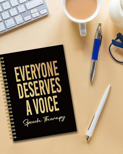 YAZMEEN Speech Therapy Black Gold Spiral Notebook（160 Pages） Everyone Deserves A Voice Blank Hardcover Notebook SLP Gift Funny Notebook Gift for Speech Therapist Speech Language Pathologist Assistant