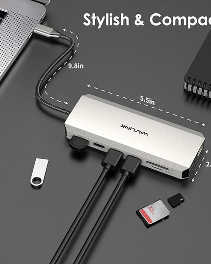 WAVLINK USB C Laptop Docking Station Dual Monitor for Dell/Lenovo/HP/XPS, USB-C Hub Multiport Adapter Dongle Dock with 2 HDMI, DisplayPort, Ethernet Hub, 85W Power Delivery, SD Card Reader, Audio