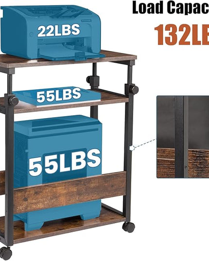 TooCust Height Adjustable Computer Tower Stand, Computer & Machine Carts, PC Tower Stand, Printer Stands with Wheels, 24" W x 12" D x 23"-38" H, Holds Up to 132 lbs (Fits Tower Lower Than 19")
