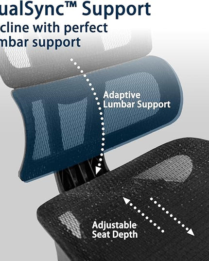 Big and Tall Ergonomic Office Chair with Footrest, 5D Adjustable Armrests, Lumbar Support, Mesh Reclining Swivel Chair for Home Office or Gaming, Adjustable Seat Depth, S3 Elite Pro Black