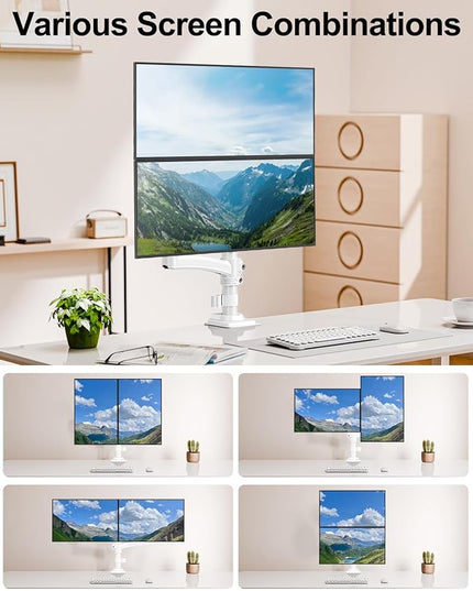Dual Monitor Stand for Desk, Taller Monitor Arms for 2 Screens up to 32 inch, Ergonomic Adjustable Full Motion Double Computer Monitor Mount, Holds 4.4-22lbs, VESA 75/100mm, White, Freelift