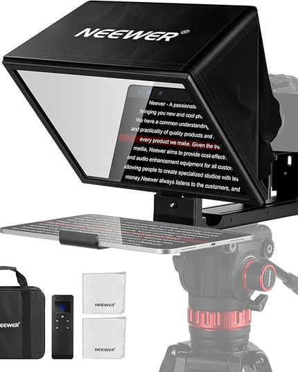 NEEWER Basics X12B Aluminum Alloy Liftable Teleprompter 12" Compatible with iPhone iPad Tablet Phone Camera, No Assembly/Remote & App Control with Cleaning Cloth, for Online Teaching Live Streaming