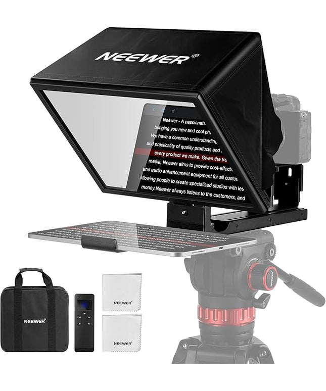 NEEWER Basics X12B Aluminum Alloy Liftable Teleprompter 12" Compatible with iPhone iPad Tablet Phone Camera, No Assembly/Remote & App Control with Cleaning Cloth, for Online Teaching Live Streaming