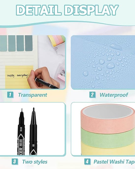 Sinload 60 Pcs Aesthetic Book Annotation Kit School Supplies Cute Pencil Case 12 Highlighter 5 Gel Pen 6 Mechanical Pencil 5 Magnetic Bookmark 1220 Pcs Sticky Note Tab Student Stationary(Light Green)