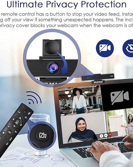 NexiGo Zoom Certified, N950P 4K Zoomable Webcam with Remote Control, Sony_Starvis Sensor, 5X Digital Zoom, Pro Web Camera with Dual Stereo Mics, for Zoom Skype Teams Twitch