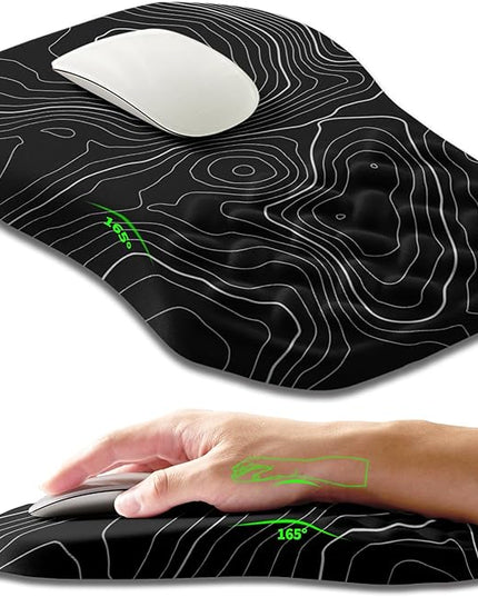 Ergonomic Slope Mouse Pad Wrist Support, Wrist Rest Mousepad for Carpal Tunnel Pain Relief with Massage Bulge and Slow Rebound Memory Foam (12x8 inch, Black Contour Lines)
