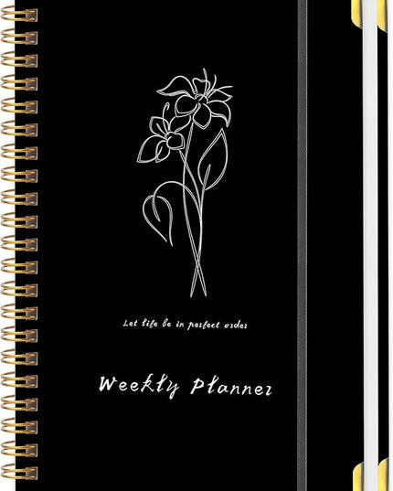Undated Weekly Planner with Metal Corner Hardcover Notebook , A5 Size Journal with To Do List Planner, Habit Tracker,Weekly Goals for ADHD,Student, Office, Women, Men ,Gifts,6 x 8 inches，Spiral Bindding ,Black