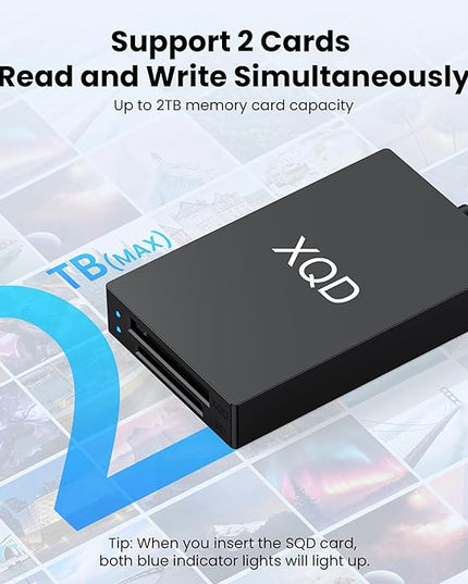 USB 3.0 XQD+SD Card Reader, 2-in-1 USB A and Type C 5Gbps Memory Card Reader with 2 Slots XQD/SD Compatible with Sony G/M Series, Lexar Mark Cards, Sony G Series, for Windows/Mac OS/Linux, Black