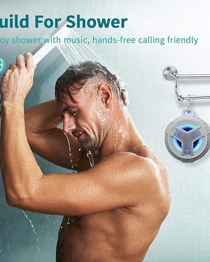EBODA Shower Bluetooth Speaker, IPX7 Waterproof Portable Floating Speakers with Loud HD Sound, True Wireless Stereo Speaker with LED Light, 24H Play for Shower Pool Beach, Gifts for Men, Women - Gray