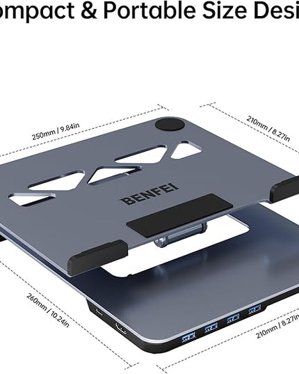 BENFEI Laptop Stand with USB C 6in1 Docking Station, HDMI 4K@60Hz, 4*USB3.0, 100W PD Compatible with MacBook Pro/Air, iPad Pro, XPS, Thinkpad