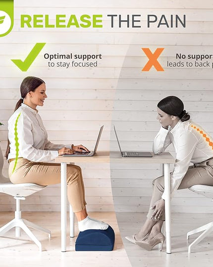 ErgoFoam Foot Rest - Chiropractor-Endorsed Orthopedic Teardrop Design 2in1 Adjustable Premium Under Desk Footrest for Lumbar, Back, Knee Pain (Navy Blue)