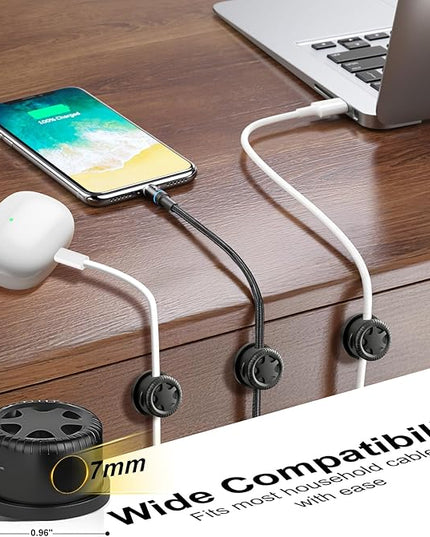 6 Pack Cord Organizer Magnetic Cable Clips, 360° Rotation Cable Clips - Adjustable Cord Holder for Nightstand, Adhesive Cable Management Cord Clips, Cable Holder & Charger Organizer（Black