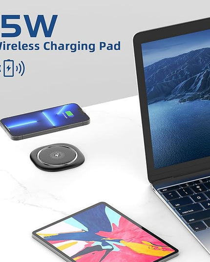 Jgstkcity Pop Up Outlet for Countertop 3.15-inch Desk Wire Hole Insert,9-in-1 Power Strip with 15W Wireless Charger,4 Outlets 4 USB Ports,15Amp Tamper Resistant Receptacle, ETL Listed (Black)