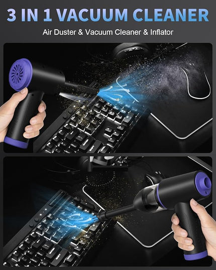 CLEVAST Compressed Air Duster - 3 Gear 110000RPM Electric Air Duster, 3 in 1 Versatile with LED - Cordless Dust Blower & Mini Vacuum & Inflating for PC, Computer, Keyboard, Rechargeable Canned Air