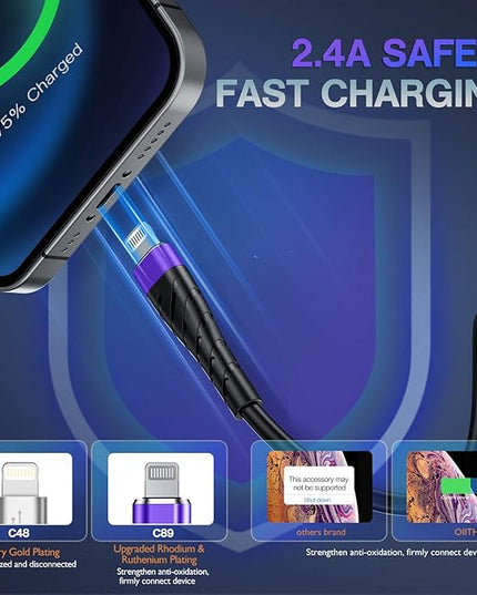 OIITH MFi Certified Short for iPhone Charger Cable 3 Pack 1 Ft, 12 inch for Lightning Charging Cord, Fast 2.4A for iPhone Data Cord Compatible with iPhone12/11/XS/Max/XR/X/8/8P/7P/6/iPad - Purple