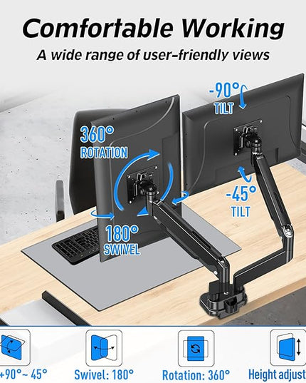 MOUNTUP Dual Monitor Mount Fits Max 39'' Screen, Ultrawide Dual Monitor Desk Mount Hold 4.4-33 lbs, Adjustable Gas Spring Double Monitor Arms, Computer Monitors Stand with USB, VESA Monitors Bracket