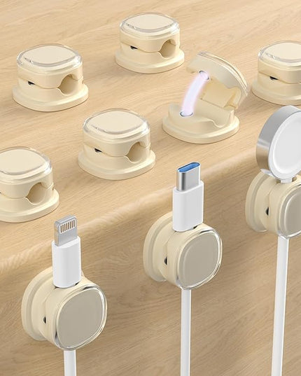 Magnetic Cable Clips, Adjustable Cord Holder Management, Adhesive Wire Keeper Organizer for Home Office Desk Phone PC Car Wall Desktop Nightstand Appliance (9-PCS Apricot)
